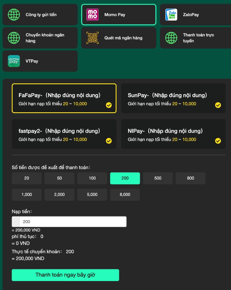 Cách nạp tiền vào tài khoản OK365 để chơi casino