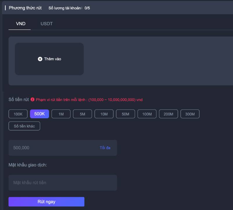 Nhập số tiền rút và xác nhận